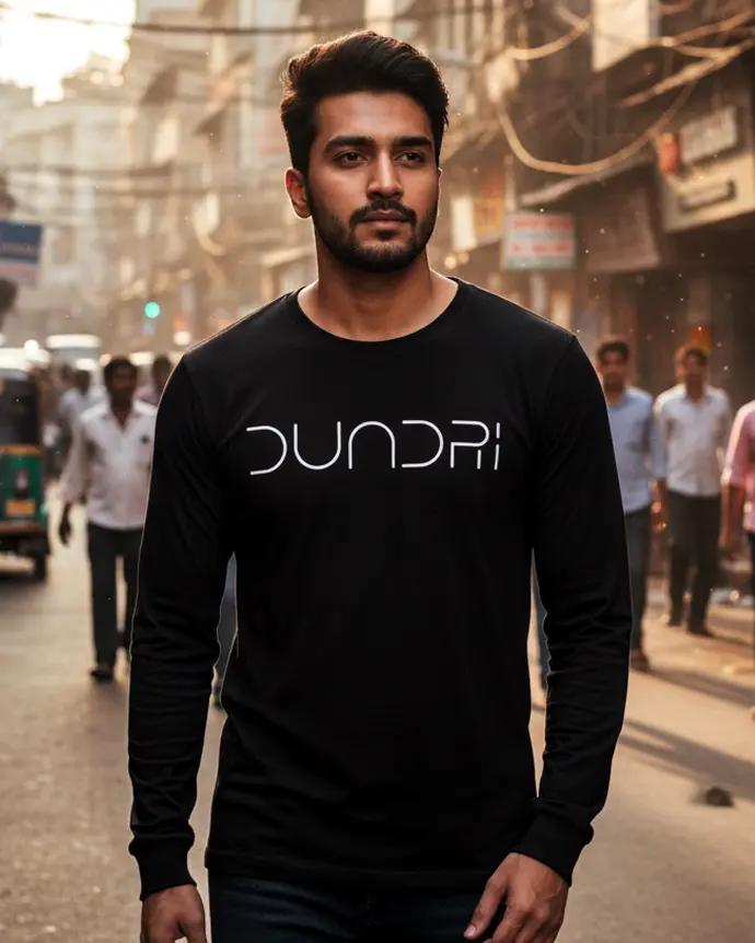 Dundri Full Sleeve T-Shirt – Trendy and Durable Dundri Men’s Full Sleeve T-Shirt – Big Dundri Logo, Comfortable Cotton Tee