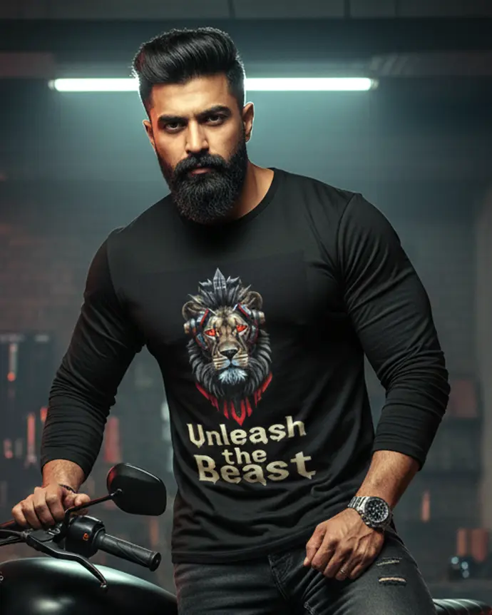 Dundri Full Sleeve T-Shirt – Modern Streetwear Look Dundri Men’s Full Sleeve T-Shirt – Unleash The Beast Print, Soft Cotton