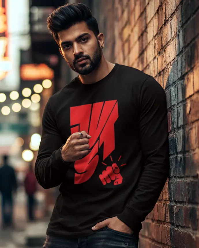 Dundri Full Sleeve T-Shirt – Casual and Stylish Dundri Men’s Full Sleeve T-Shirt – Just You Print, Soft and Comfortable Tee