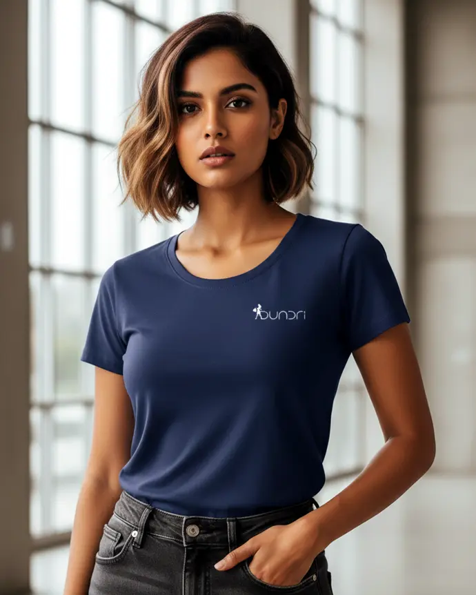 Dundri women’s round neck half sleeve t-shirt with stylish side logo print