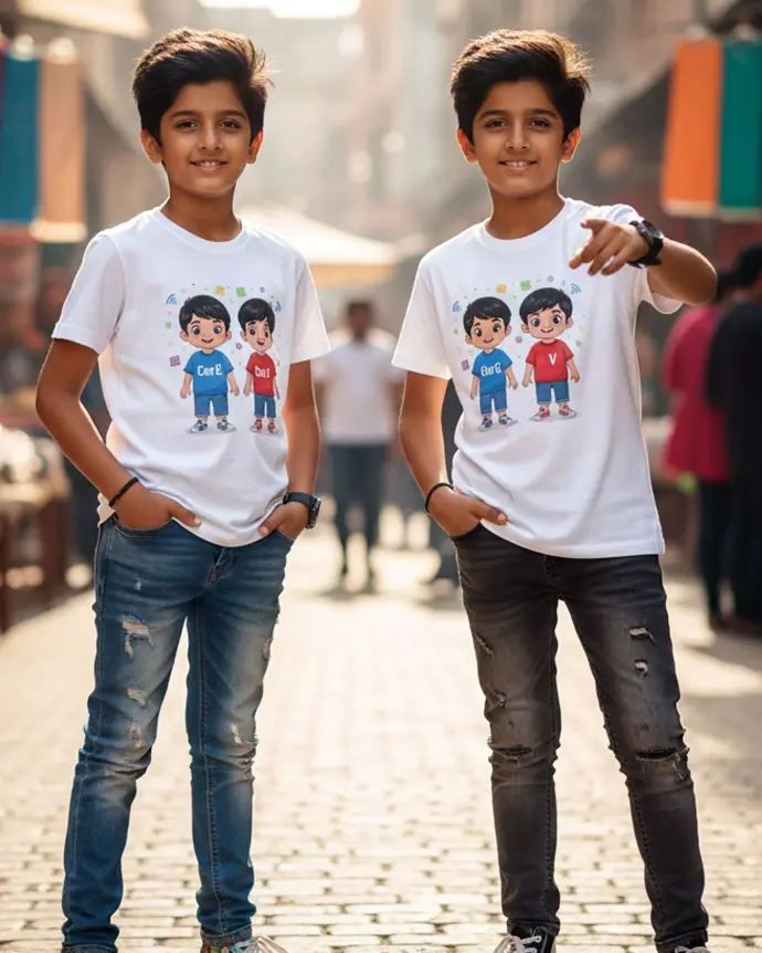 Dundri Twin Boys T-Shirt Double Trouble Fun Print Tee