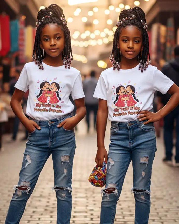 Dundri Twin Girls T-Shirt – Pink Duo Dundri Twin Girls T-Shirt Pink Duo Soft Cotton Tee
