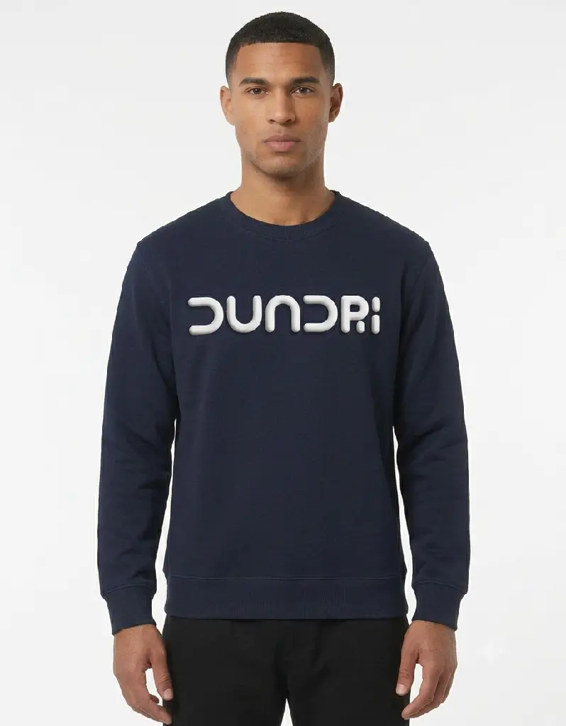 Dundri Puff Text Logo Unisex Sweatshirt Navy Blue.webp