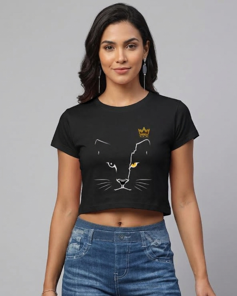 Dundri Women Cat Crop Top (Black, S)