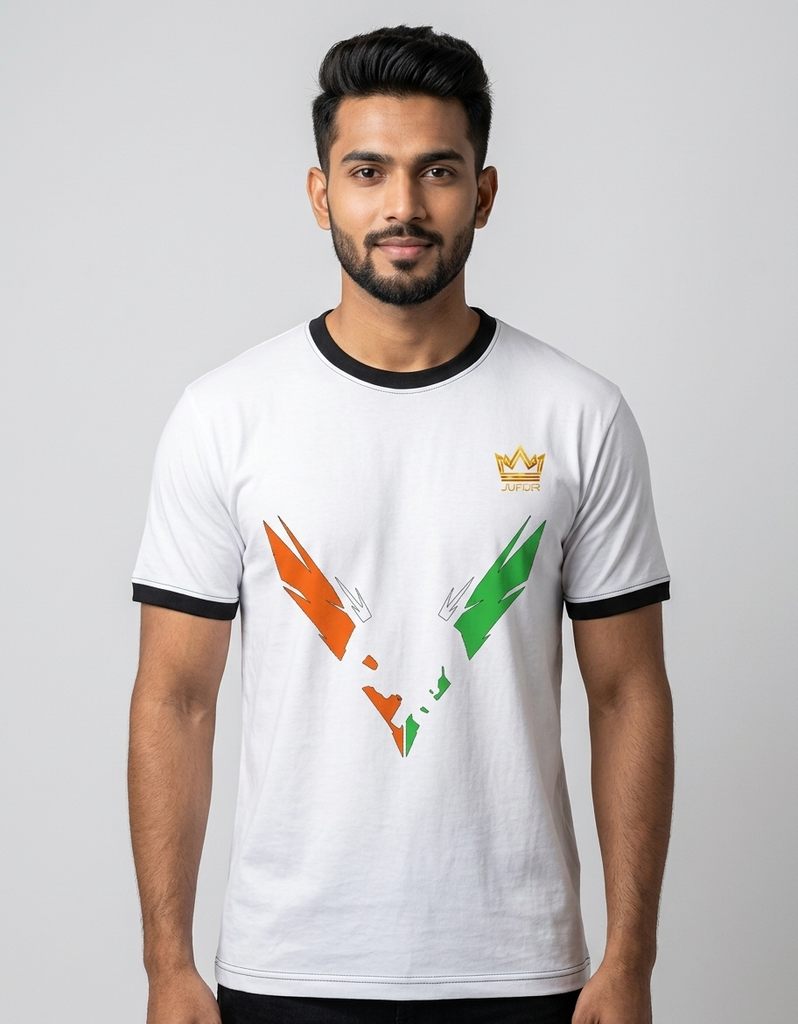 Dundri Men Hidden Sainik Ringer T-Shirt (Black White, S)