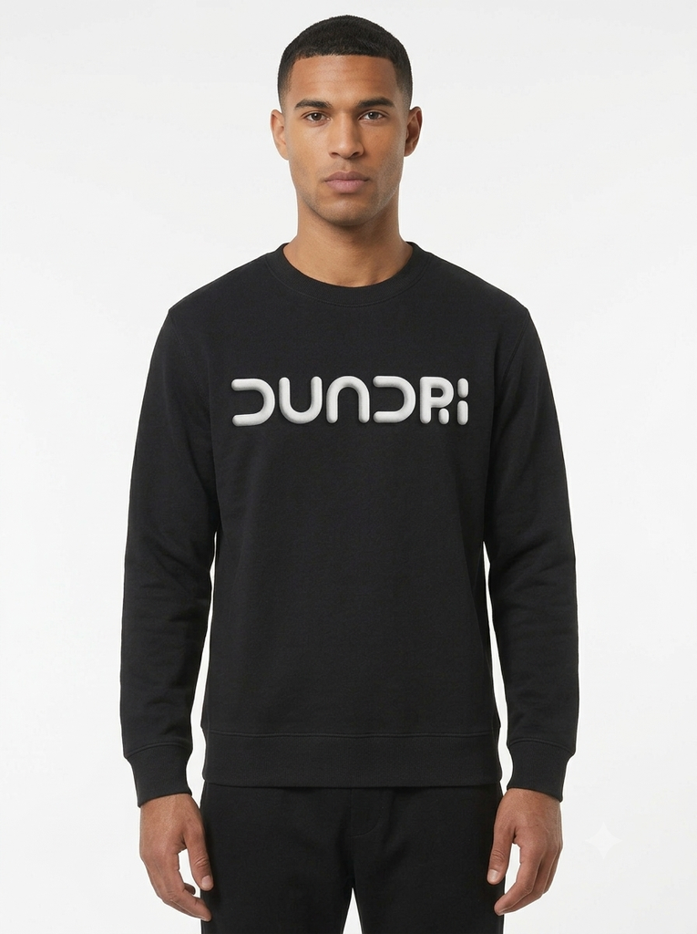 Dundri Puff Text Logo Unisex Sweatshirt (Black, S)
